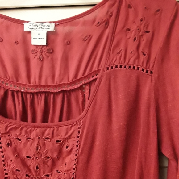 Orange Rust Eyelet Peasant Boho Top M Lucky - Picture 3 of 5